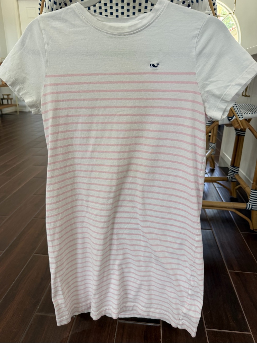Vineyard Vines Girls Pink and White Striped Short Sleeve T-Shirt Dress Size L 16